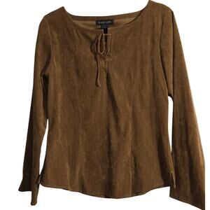 Harold’s Women’s Size 8 Brown Lace Up Long Sleeve Top Stretch Poly Spandex